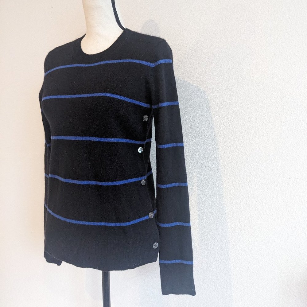Equipment Femme Black Sweater with Blue Stripes